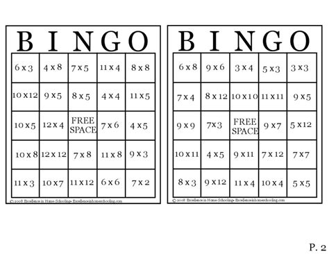 multiplication bingo generator